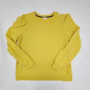 Boden Puff Sleeve Sweatshirt Mustard Yellow Ribbed Trim Feminine Casual 12